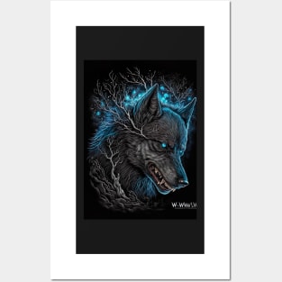 Wolf with blue spark Posters and Art